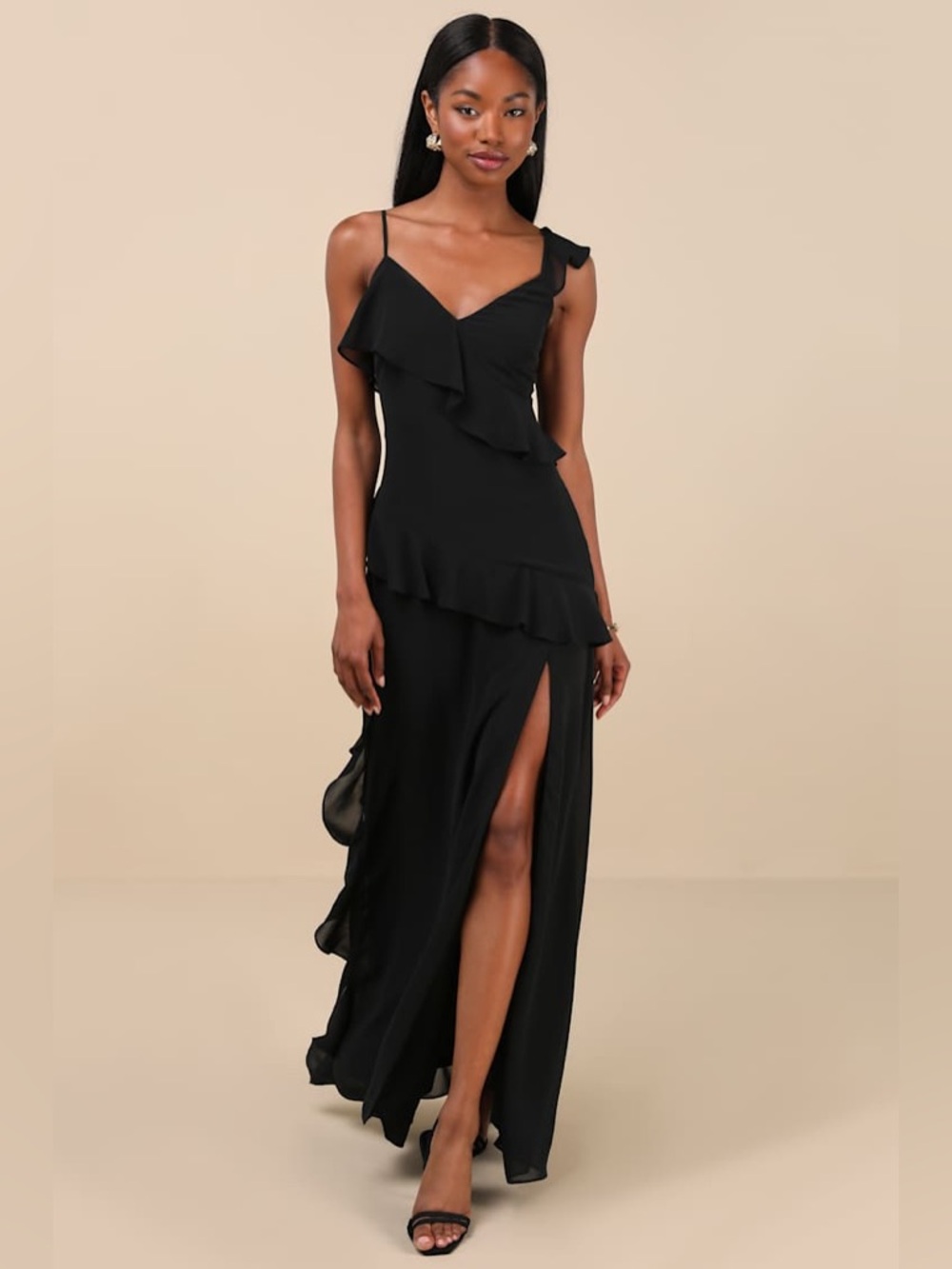 Lulus Utterly Captivating Black Ruffled Sleeveless Long Maxi Dress, Size M, NWT